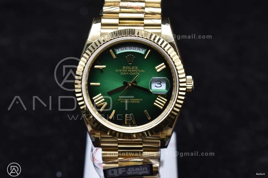 Black Green 40 President V4 Bracelet Weight) on 904L Steel YG A2836 QF Dial Edition (Gain DayDate Best 0118